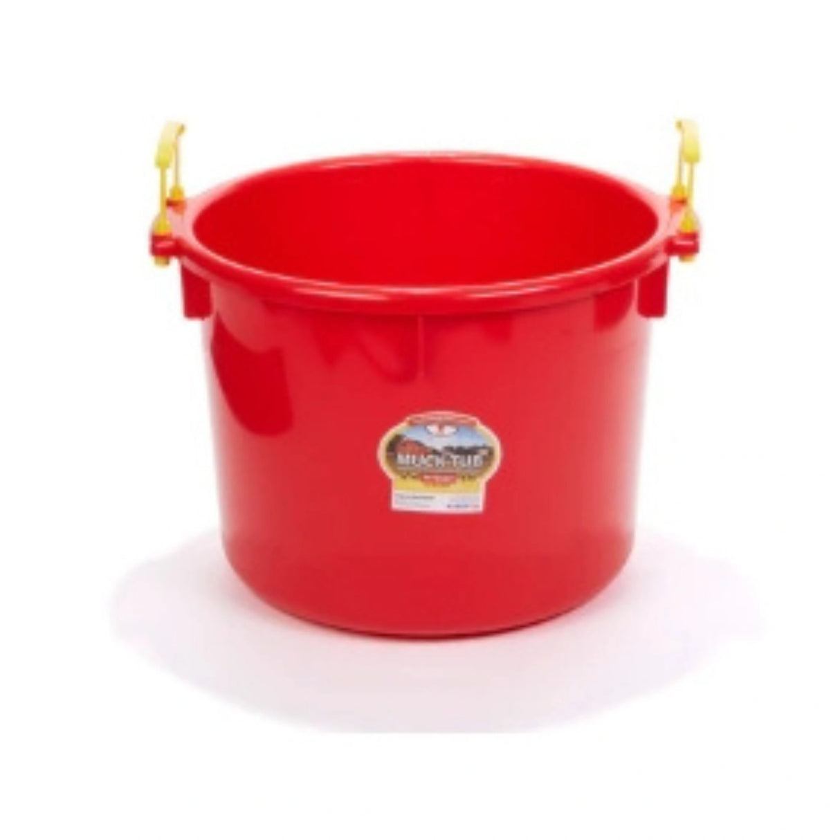 A front view of a red 70 Quart Plastic Muck Tub on a white background
