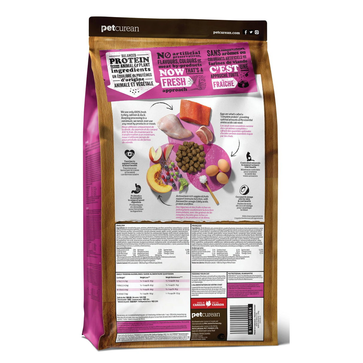 A back view of Now Fresh Grain Free Adult Recipe Turkey, Salmon, and Duck Cat Food on a white background