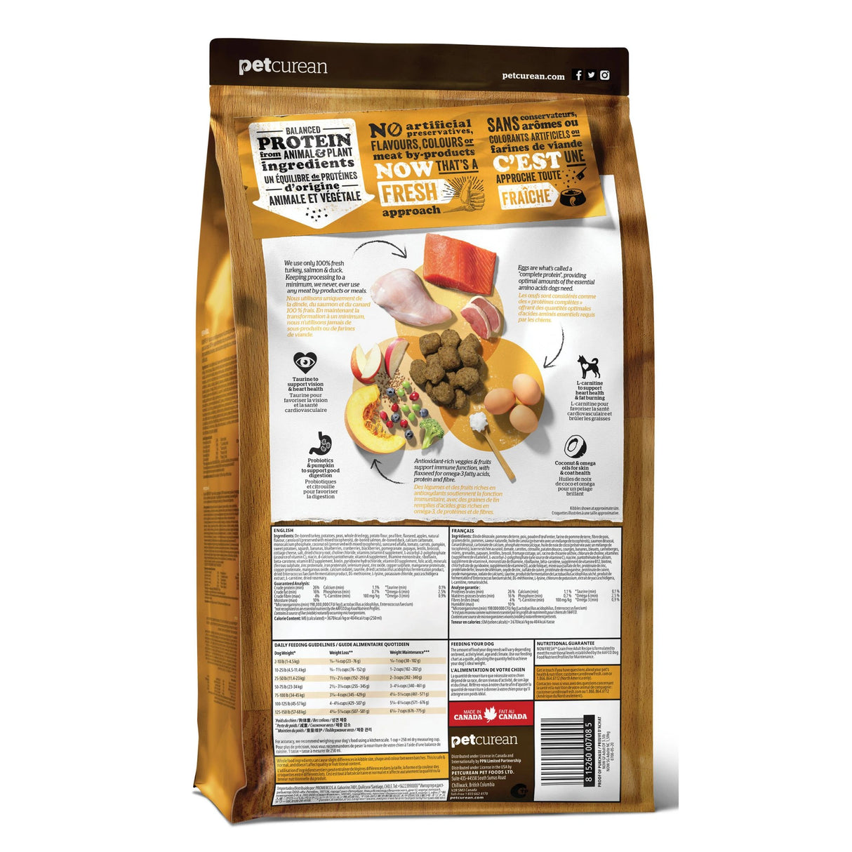 A back view of Now Fresh Grain Free Adult Recipe Turkey, Salmon, and Duck Dog Food on a white background