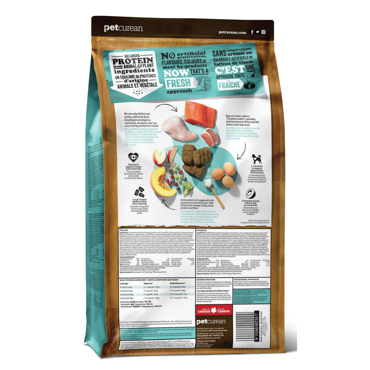 A back view of Now Fresh Grain-Free Large Breed Dog Recipe Turkey, Salmon, and Duck Dog Food on a white background