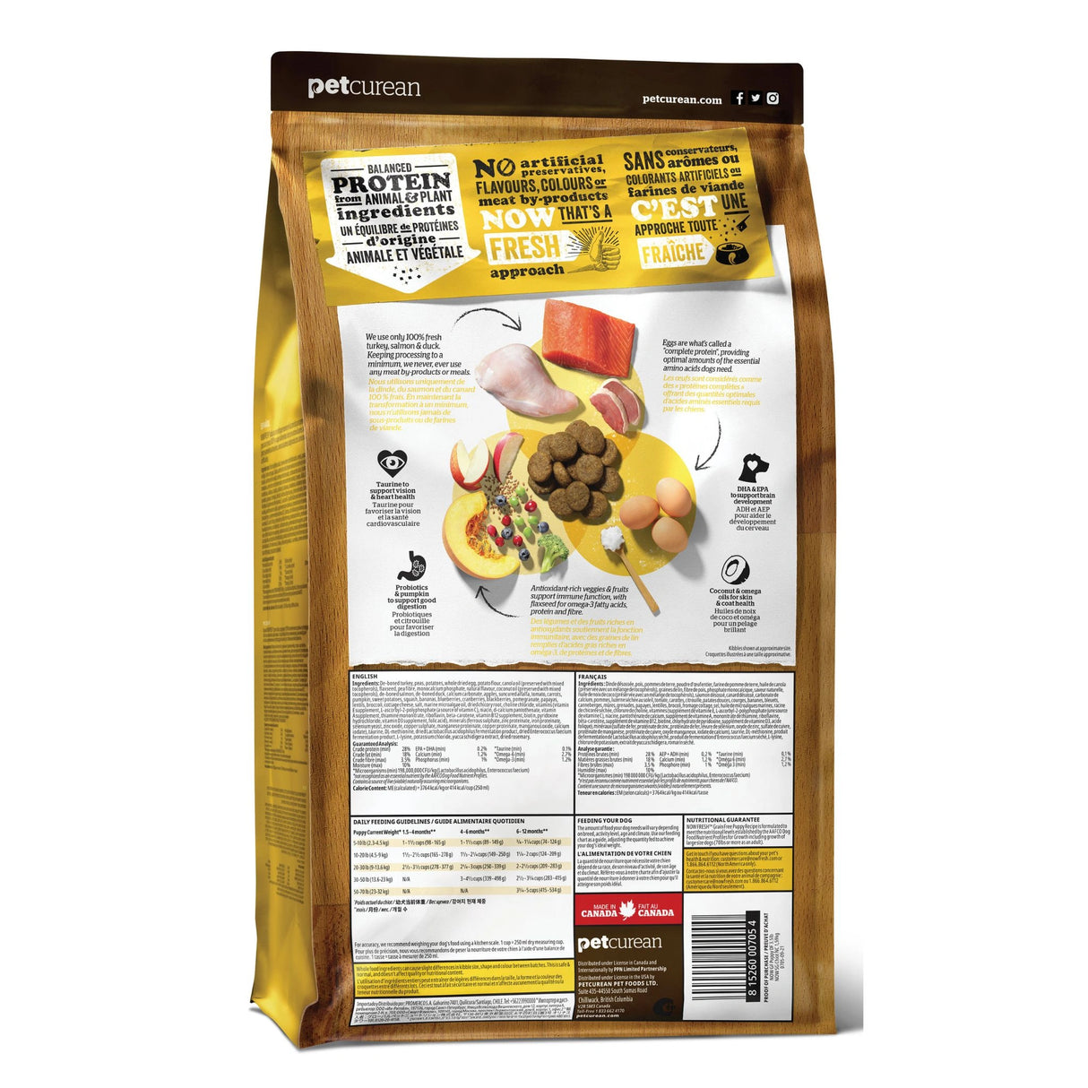 A back view of Now Fresh Grain Free Puppy Recipe Turkey, Salmon, and Duck Dog Food on a white background