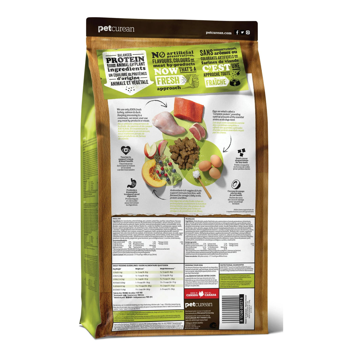 Back view of Now Fresh Grain Free Small Breed Adult Recipe Turkey, Salmon, and Duck Dog Food on a white background