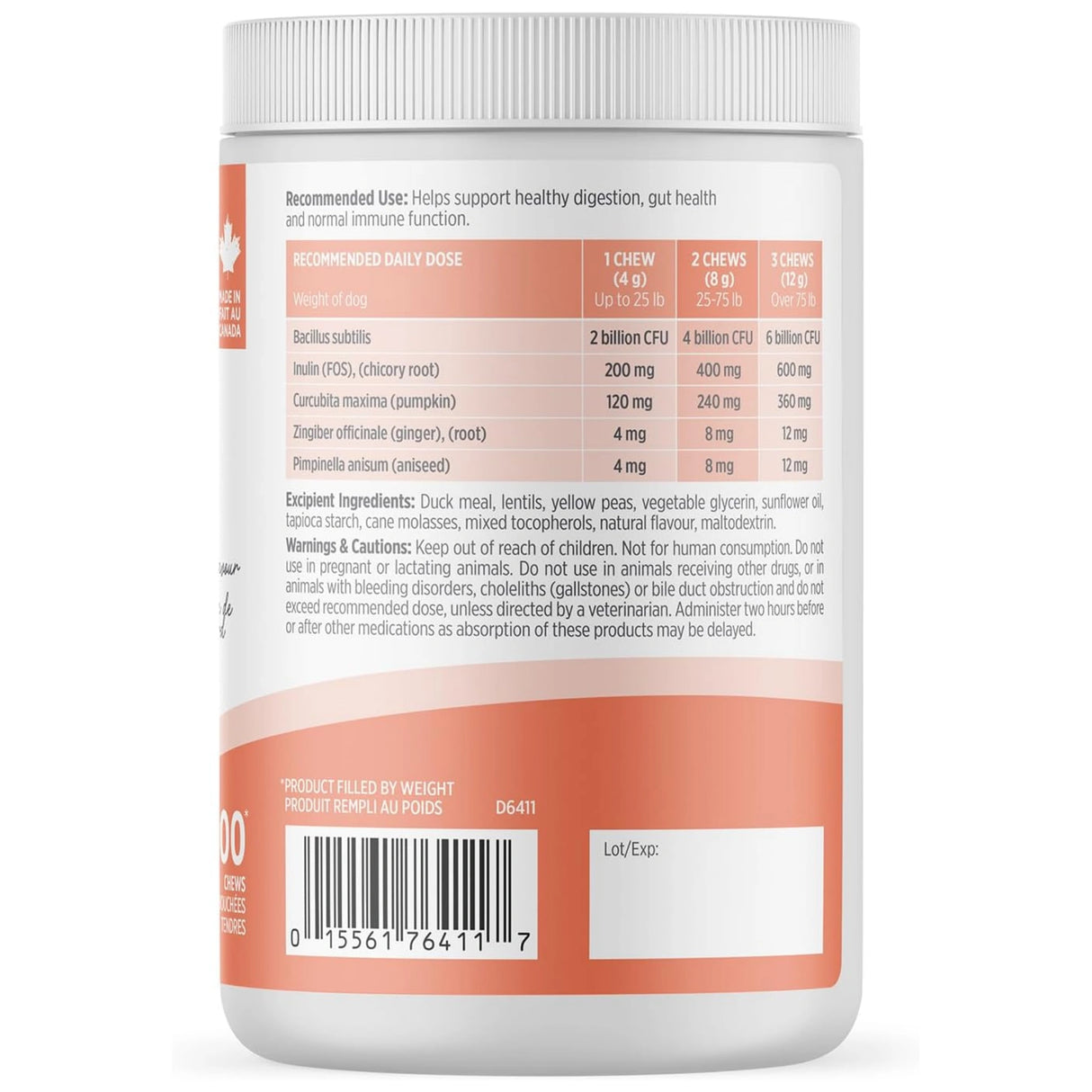 A back view of Nutrience Care Probiotic+ Dog Supplement on a white background