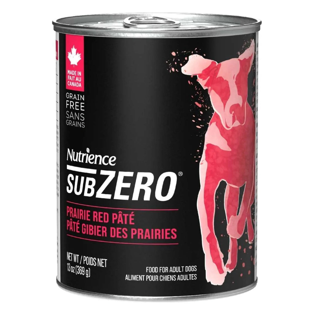 A front view of Nutrience SubZero Prairie Red Grain Free Pâté Dog Food on a white background