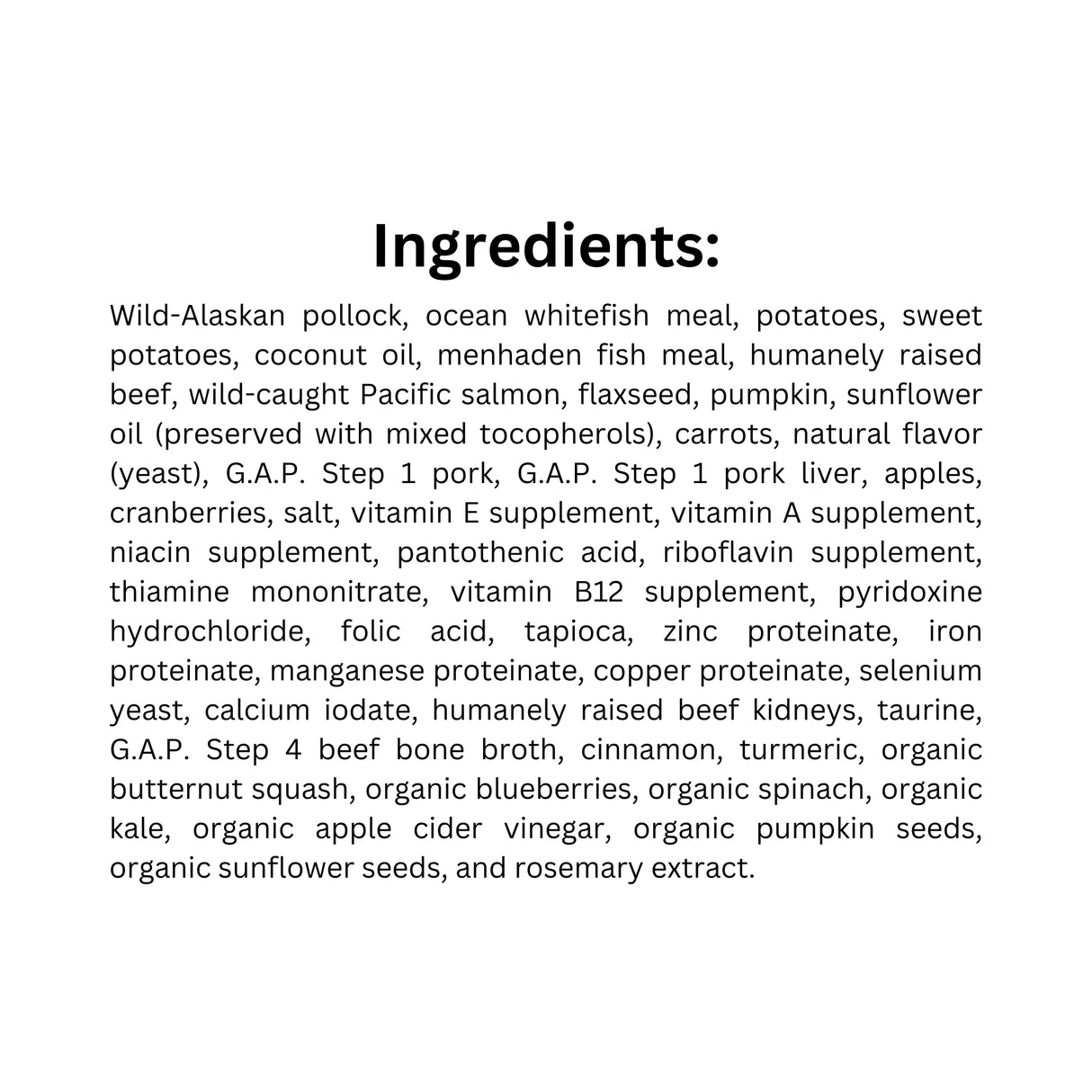 List of ingredients of Open Farm RawMix Tide & Terrain Dog Food