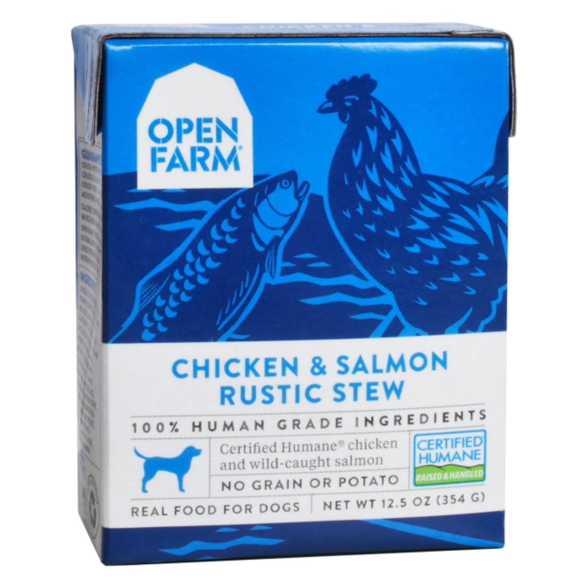 Front view of Open Farm Rustic Stew Chicken & Salmon Dog Food on white background