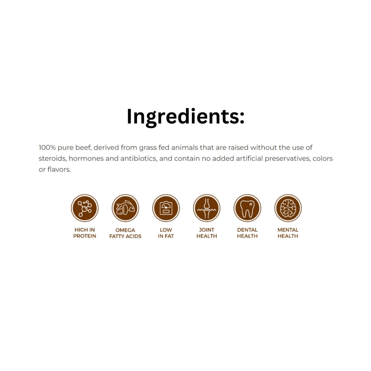 Ingredients of Open Range Beef Chomper Stick Dog Treats with icons
