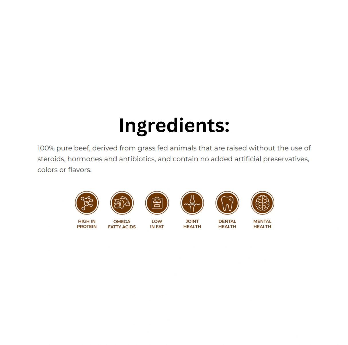 Ingredients list of Open Range Beef Tripe Twist 5" Dog Treats with icons