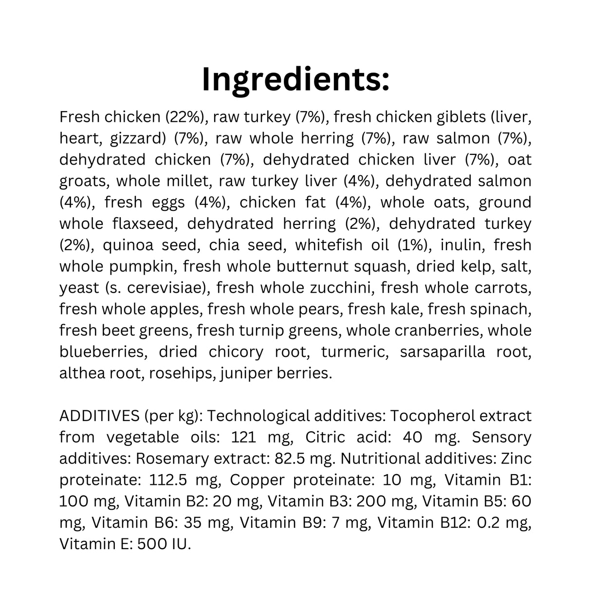List of Ingredients of Orijen Amazing Grains Original Dog Food