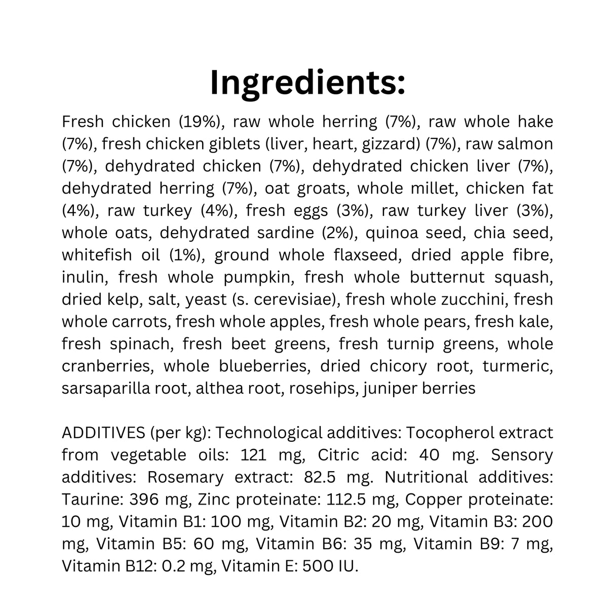 List of Ingredients of Orijen Amazing Grains Puppy Dog Food