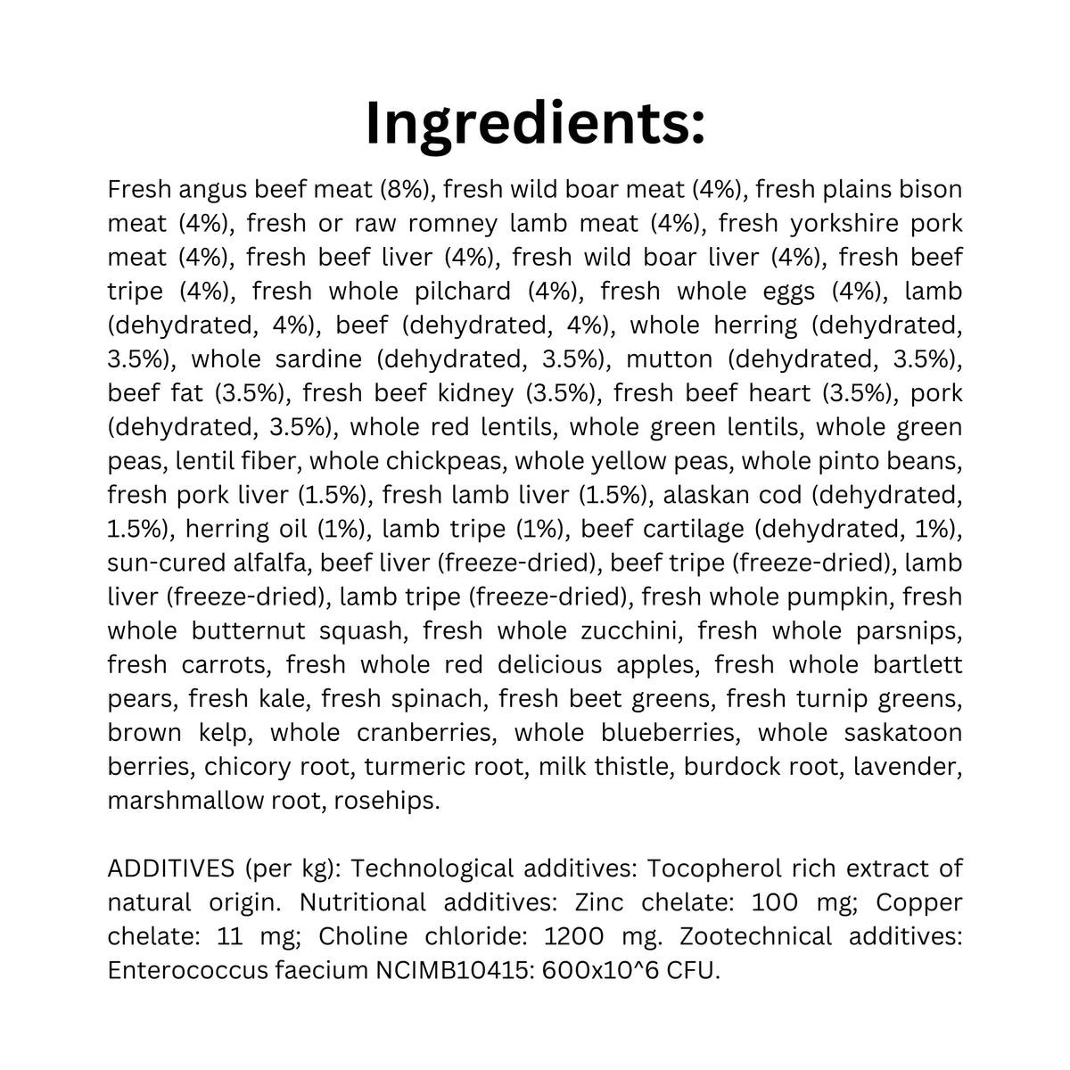 Ingredient list of Orijen Regional Red dry cat food