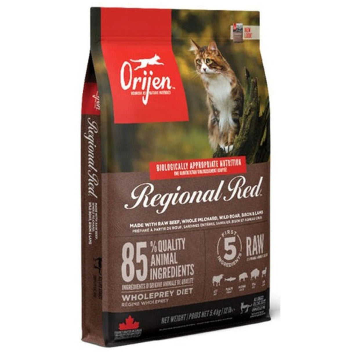 Front side view of Orijen Regional Red Protein-Rich Recipes Cat Food on a white background