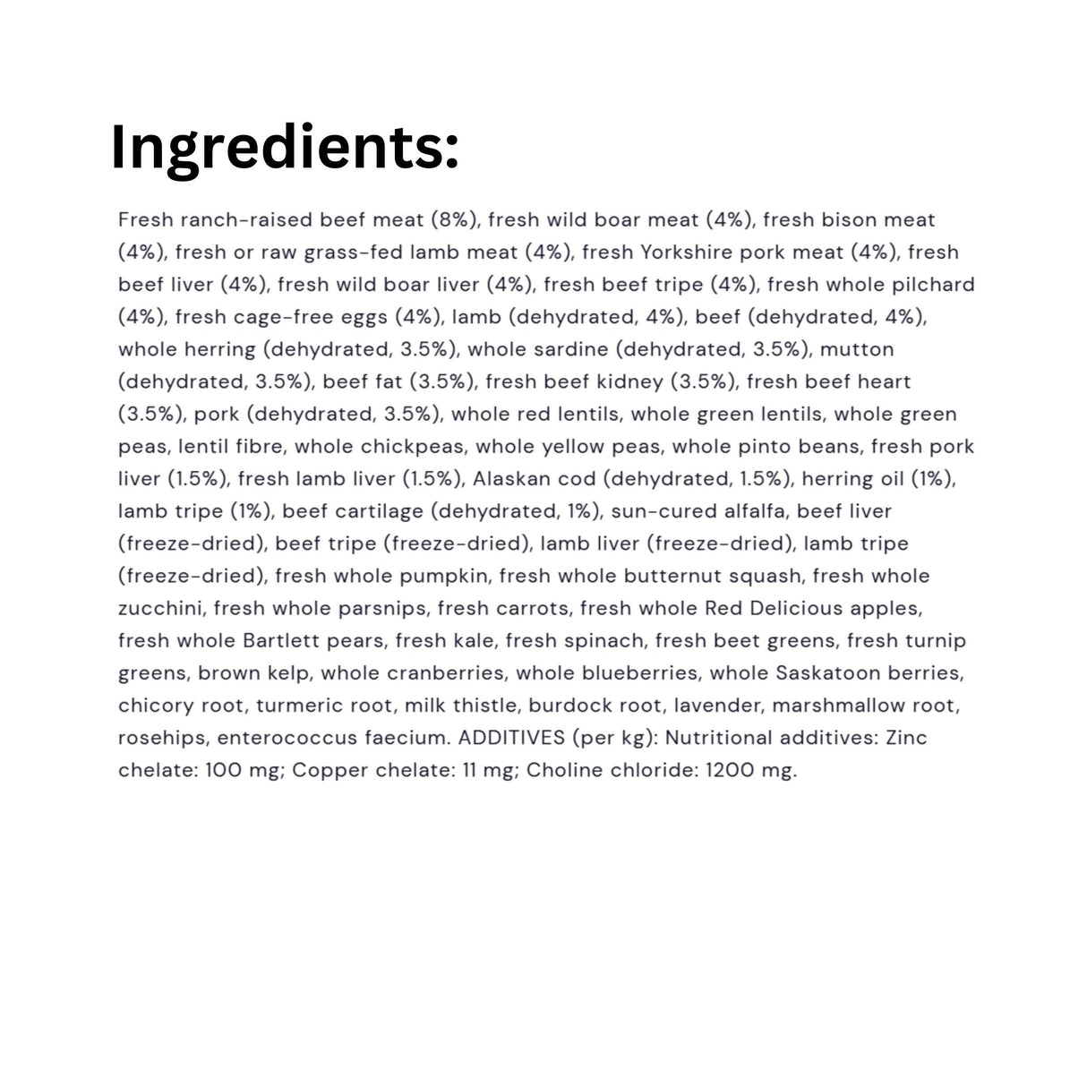 Ingredients list of Orijen Regional Red Protein-Rich Recipes Cat Food