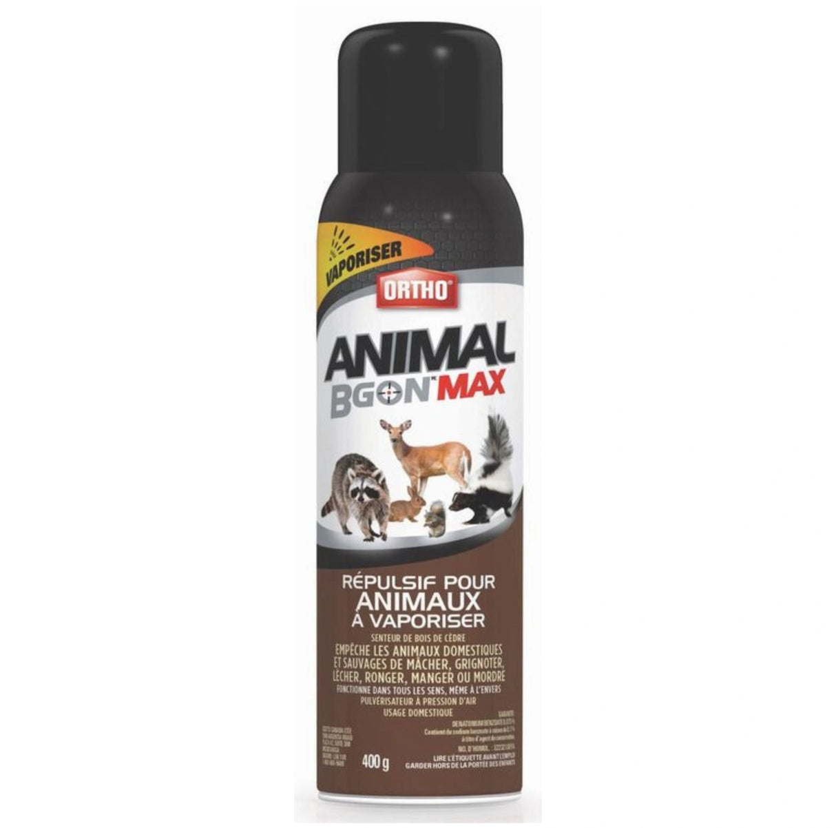 Front view of Ortho Animal B Gon MAX Ready-To-Use Aerosol 400g Animal Repellent on a white background