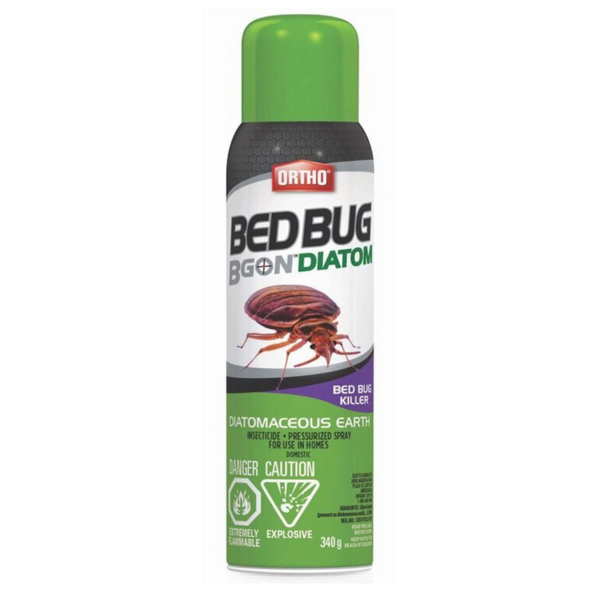 Front view of Ortho Bed Bug B Gon Diatomaceous Earth Bed Bug Killer 340g Insecticide on a white background