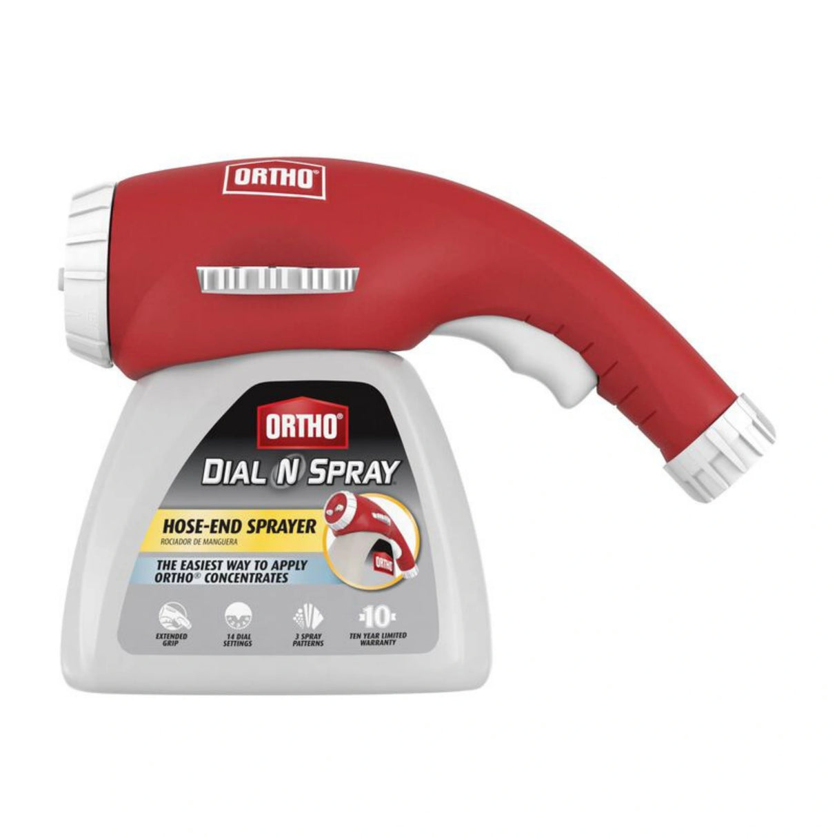 Close-up view of Ortho Dial N Spray Hose End Sprayer on a white background