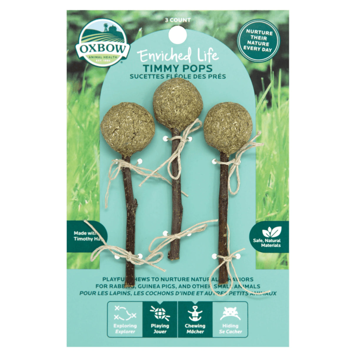 Front view of Oxbow Timmy Pops Small Pet Treats on a white background