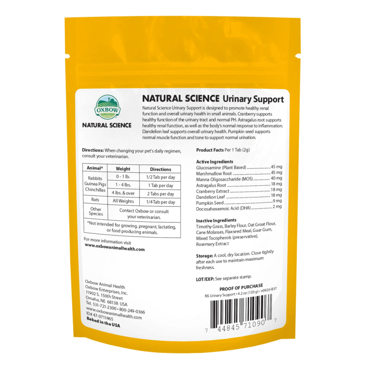 Back view of Oxbow Urinary Support Pet Supplement on a white background