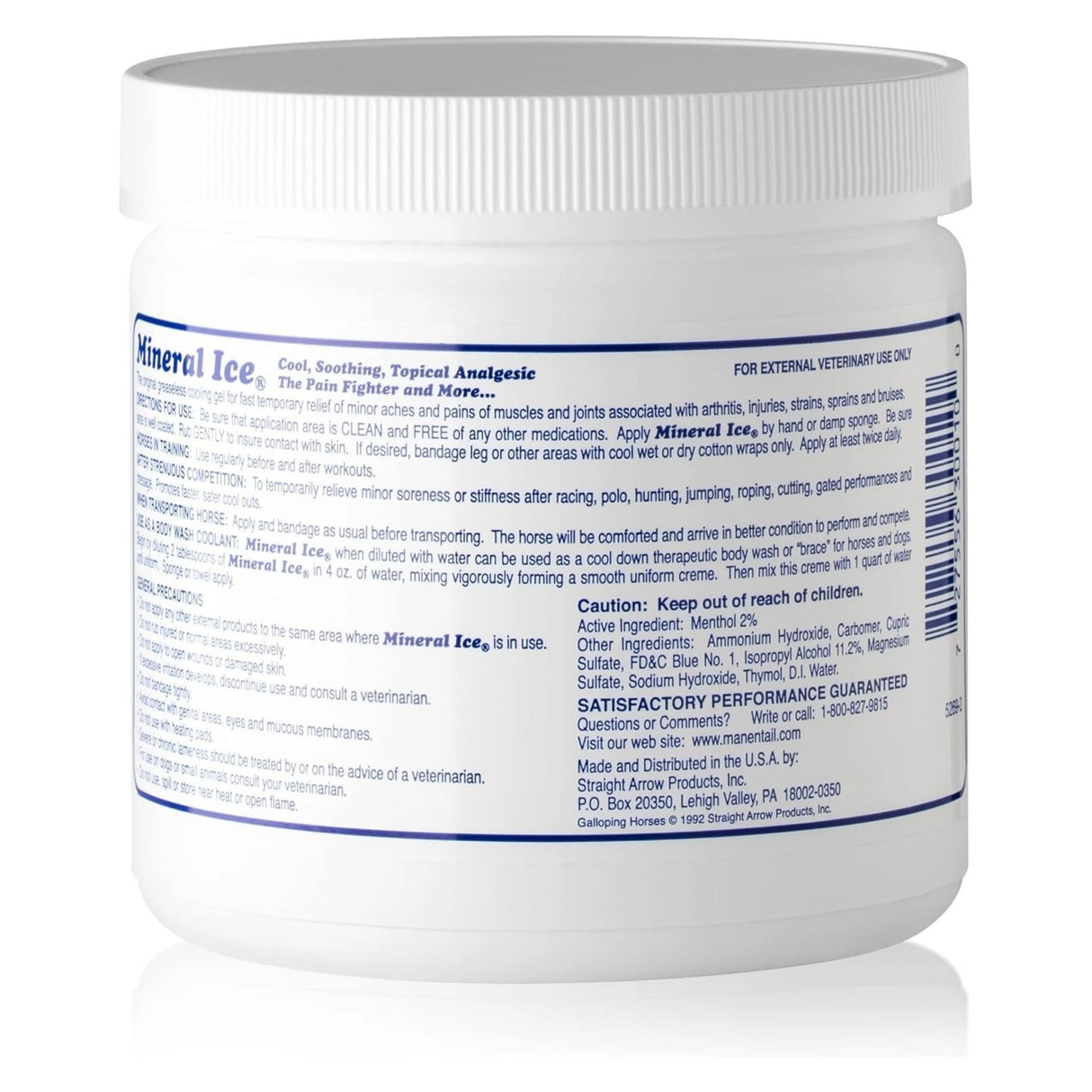 A back view part of Straight Arrow Pain Relief Gel Mineral Ice Mane 'n Tail 454 grams on a white background