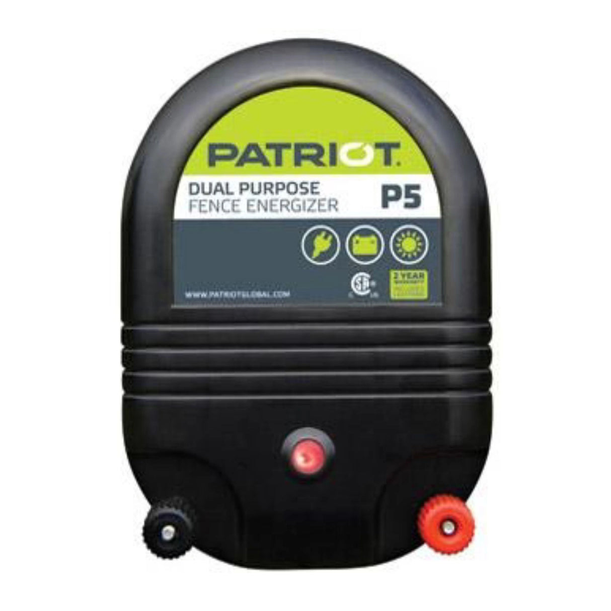 A front view of Patriot Fence Energizer P5 on a white background