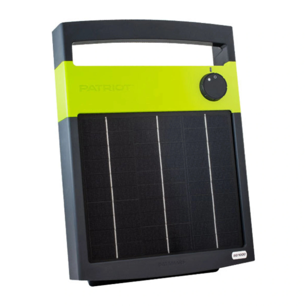 Front view of Patriot Fence Energizer Solarguard 1000 on a white background
