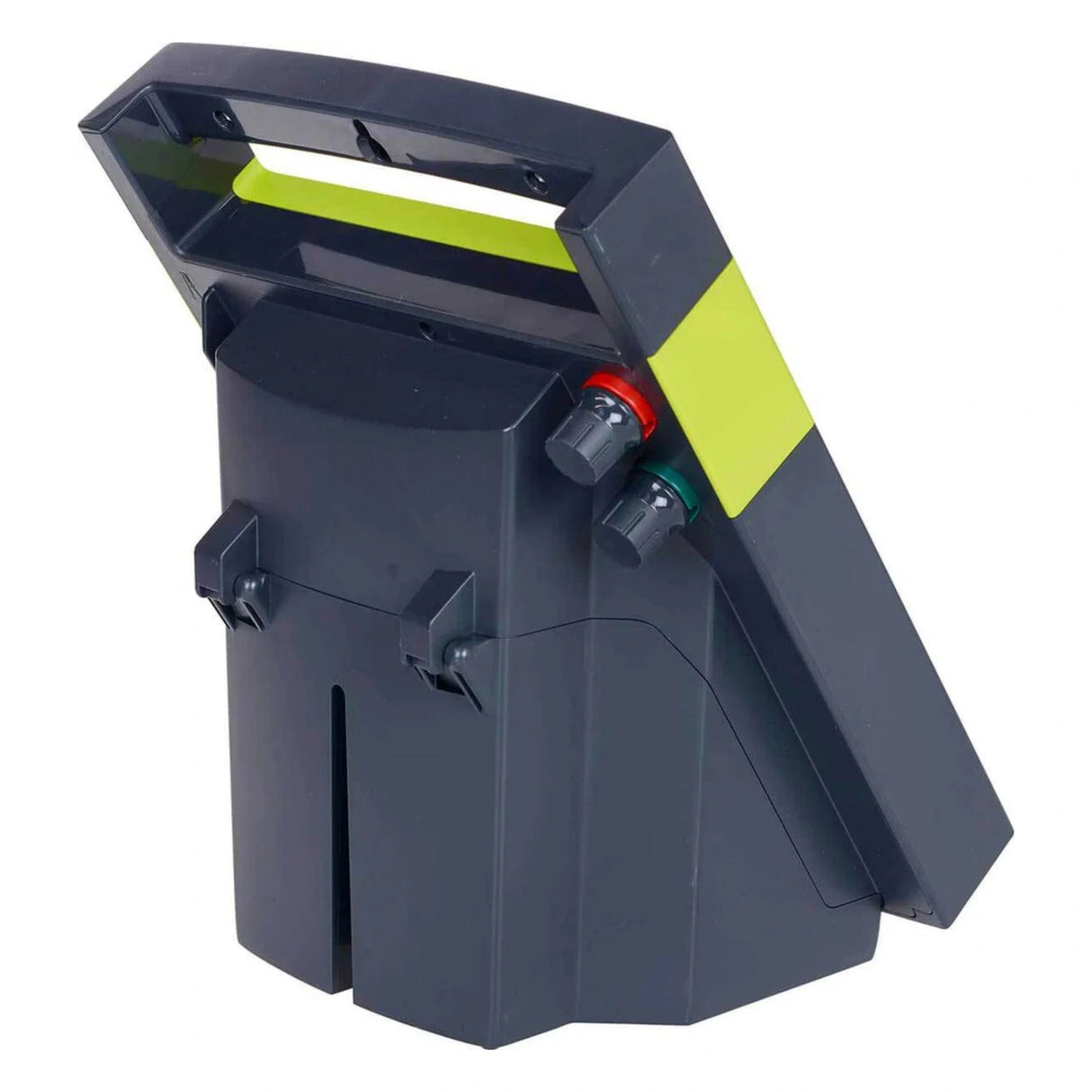 A back view of Patriot fence energizer SolarGuard 150 on a white background