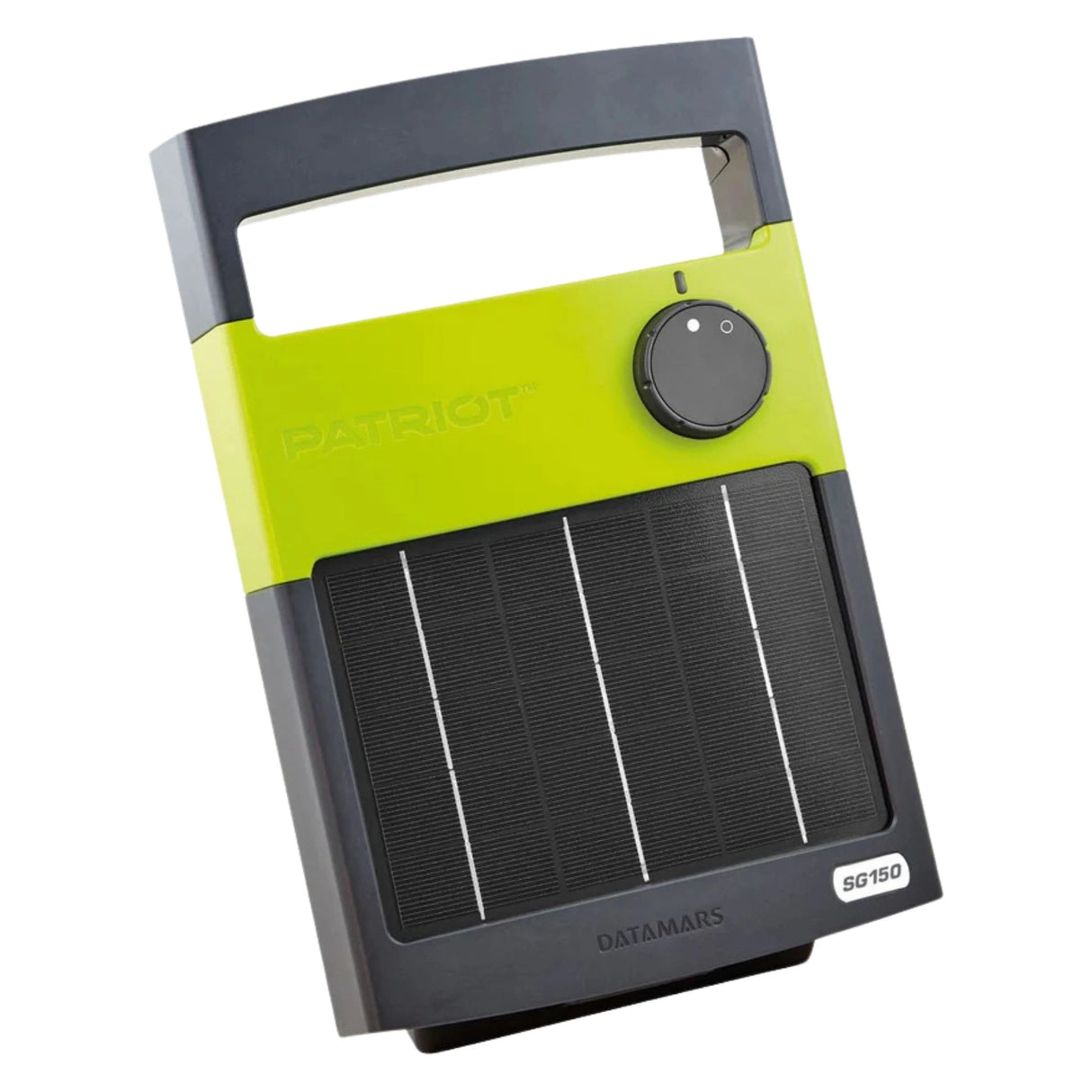 A front view of Patriot fence energizer SolarGuard 150 on a white background