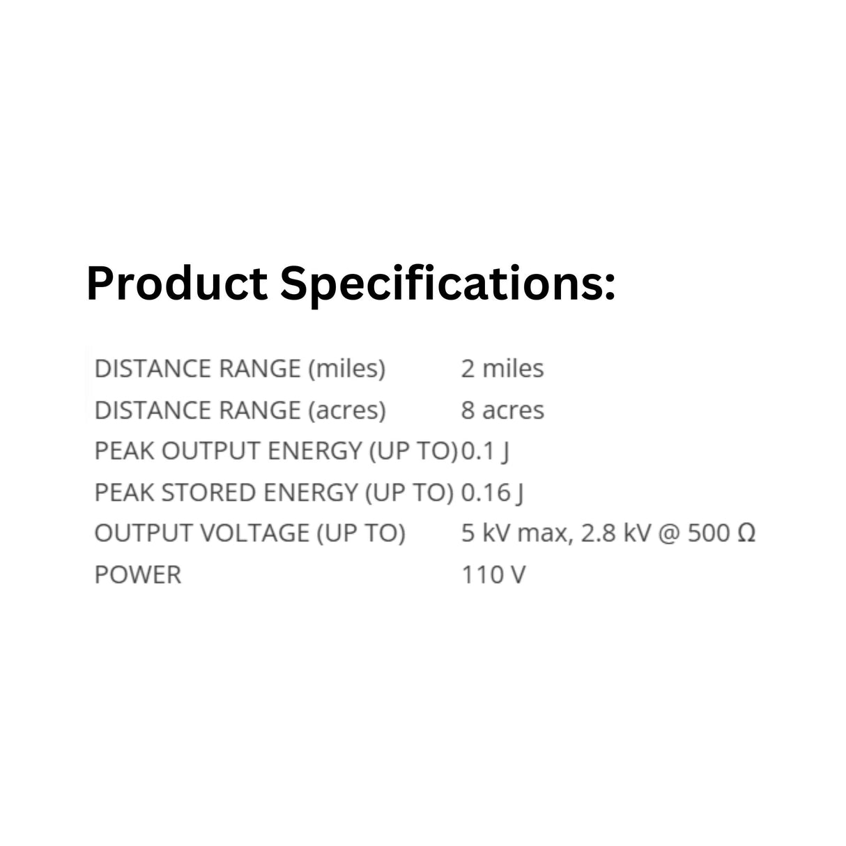 A product specification of Patriot PE2 Fence Energizer AC