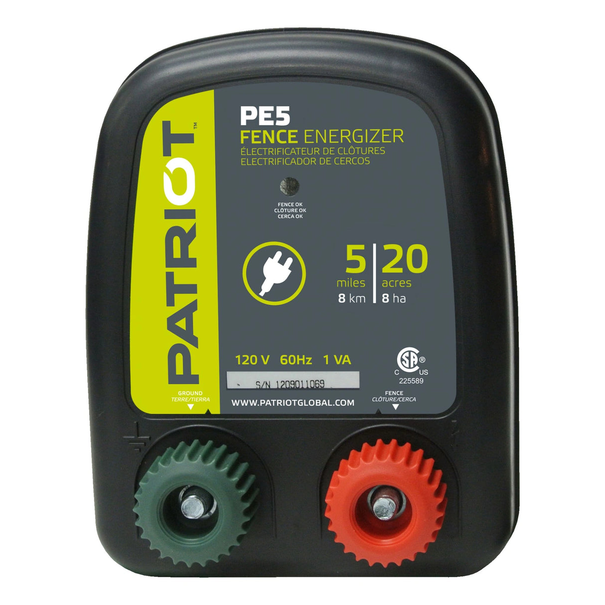 Front view of Patriot PE5 Fence Energizer AC on a white background