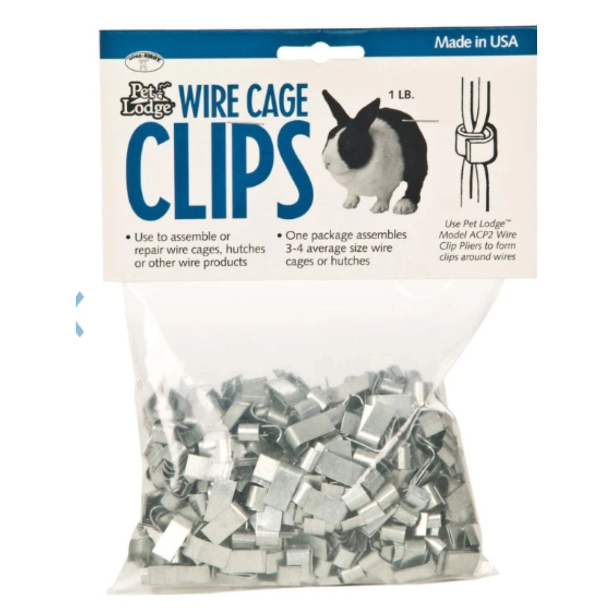 A front view of Pet Lodge 14 to 16-Gauge Wire Panels Ferrule-Type Cage Clips on a white background