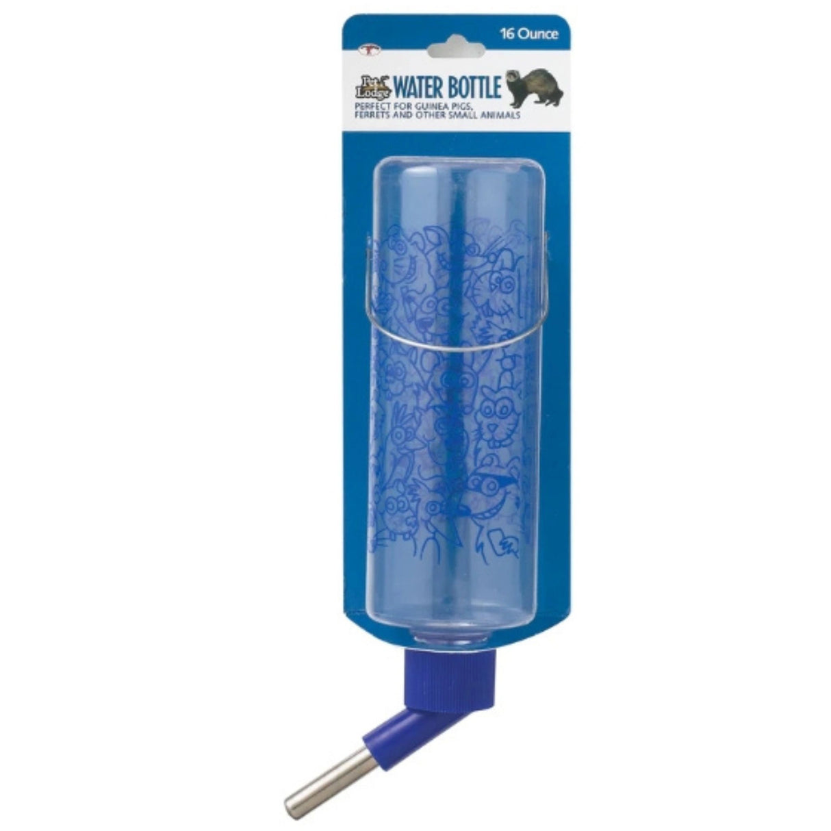 A front view of Pet Lodge Clear Plastic Bottle 16 Ounce Pet Water Dispenser on a white background