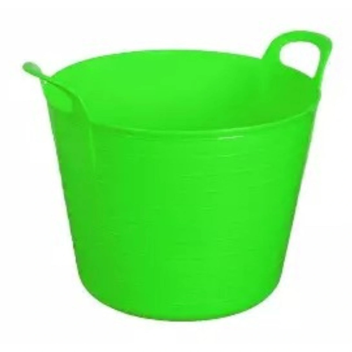 A front view of green plastic bucket flex tub 4.2 gallon by Tuff Stuff Products on a white background