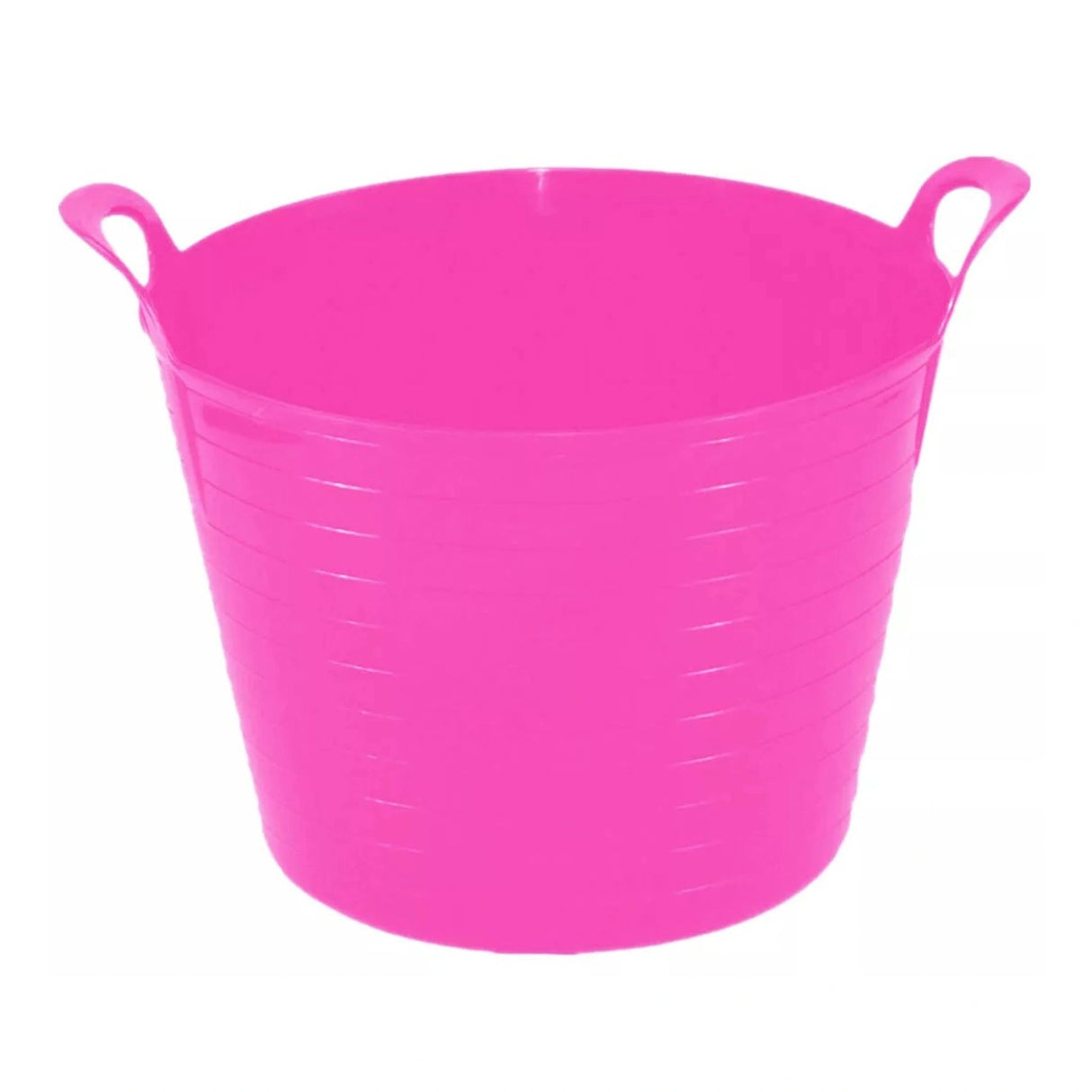 A front view of pink plastic bucket flex tub 4.2 gallon by Tuff Stuff Products on a white background
