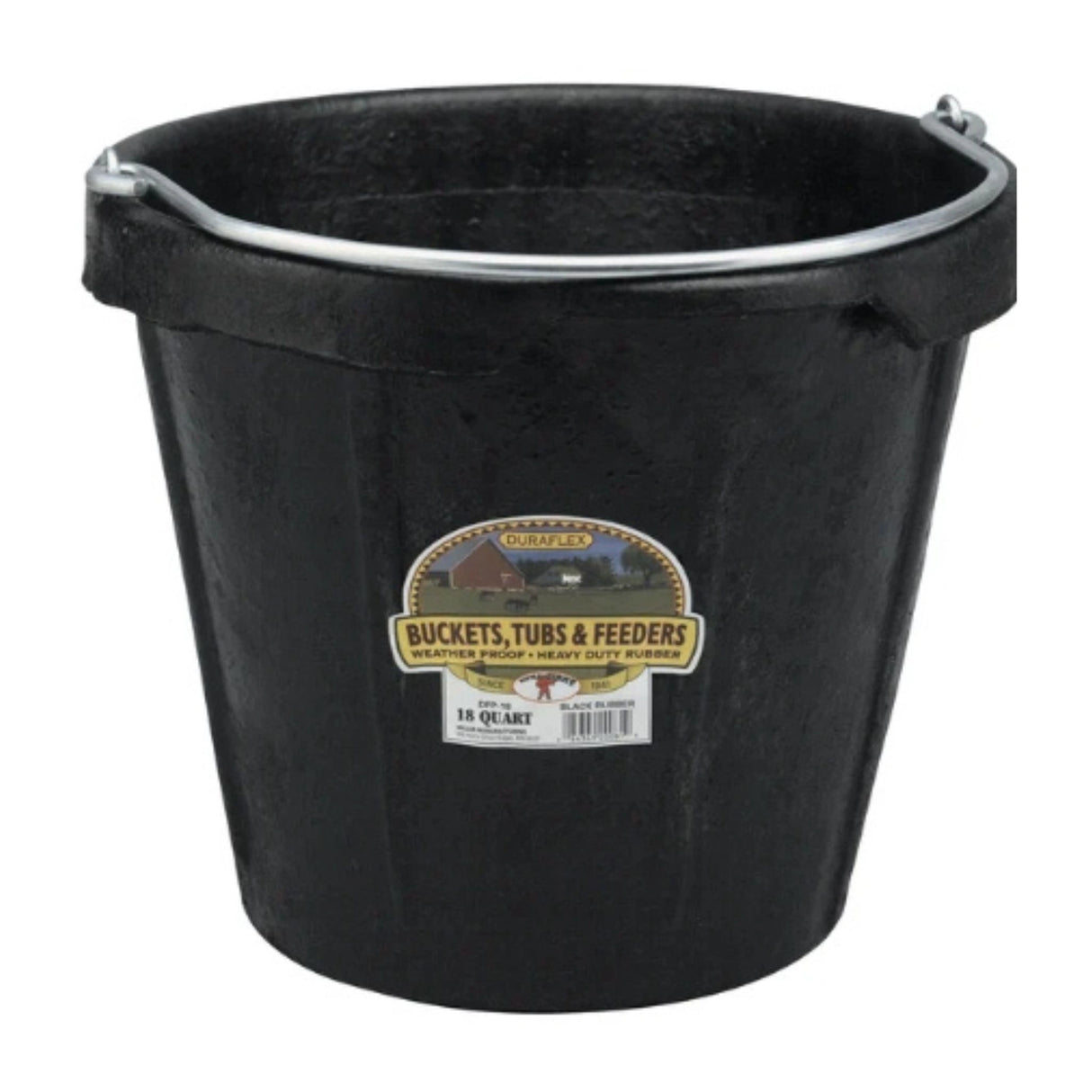 A front view of 18 Quart Rubber Pail with Pouring Lip on a white background