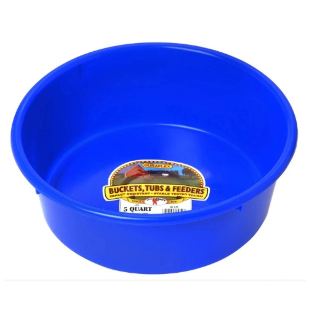 A front view of Blue Plastic Feed Pan on a white background
