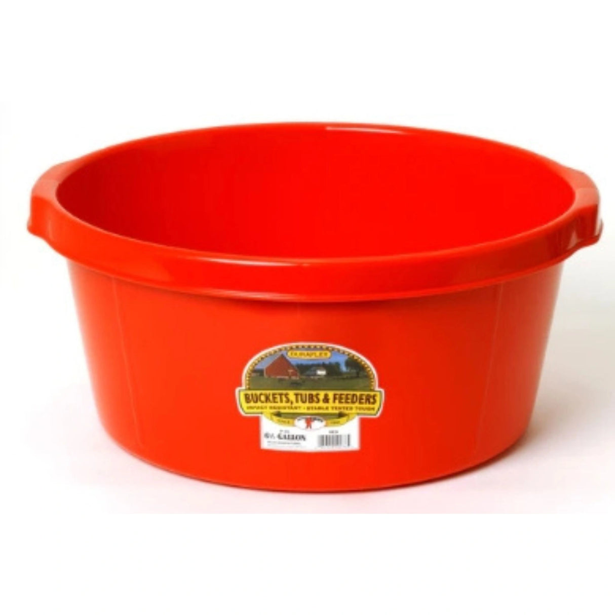 A front view of a red 6.5 Gallon Plastic All-Purpose Tub on a white background