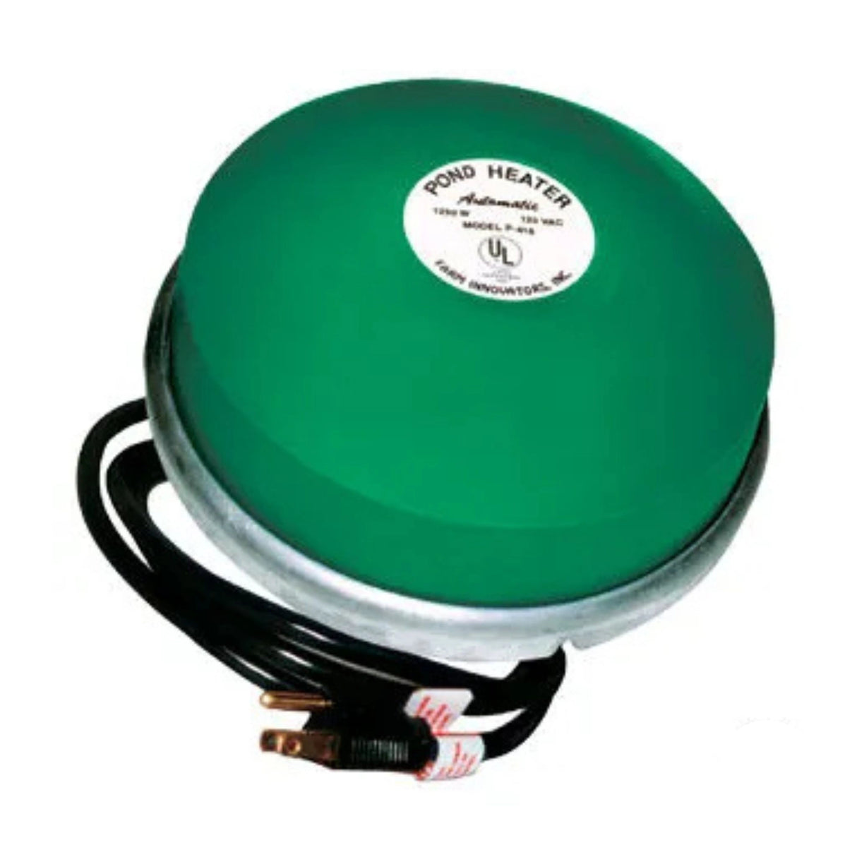 A front part of a 1250W Cast Aluminum Pond De-Icer by Farm Innovators on a white background