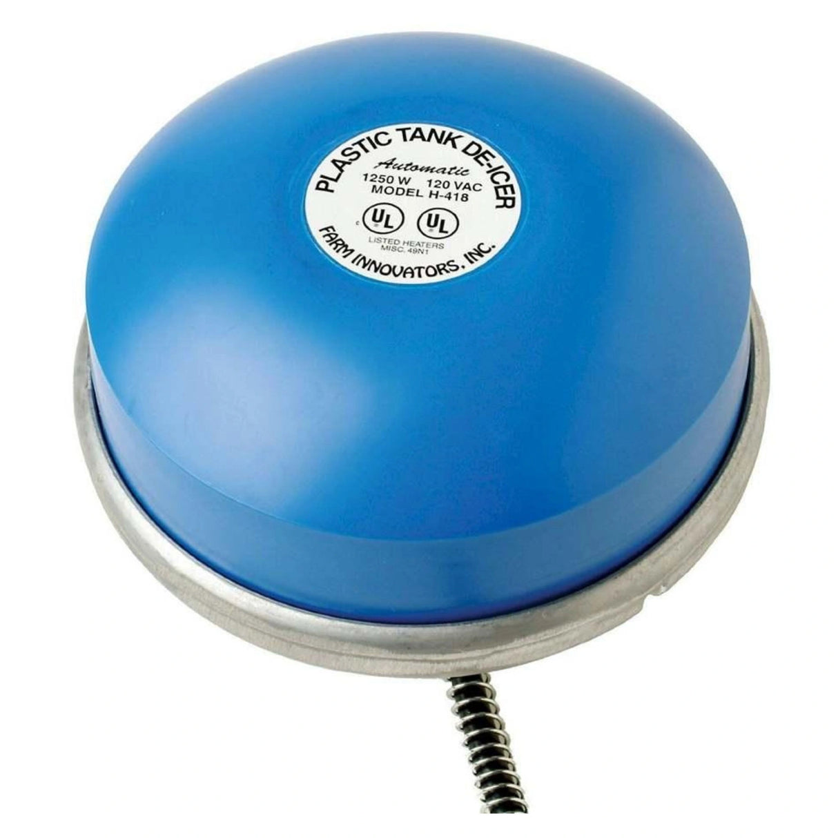 A front view of a Pond De-Icer 1250W Floating Tank De-Icer by Farm Innovators on a white background