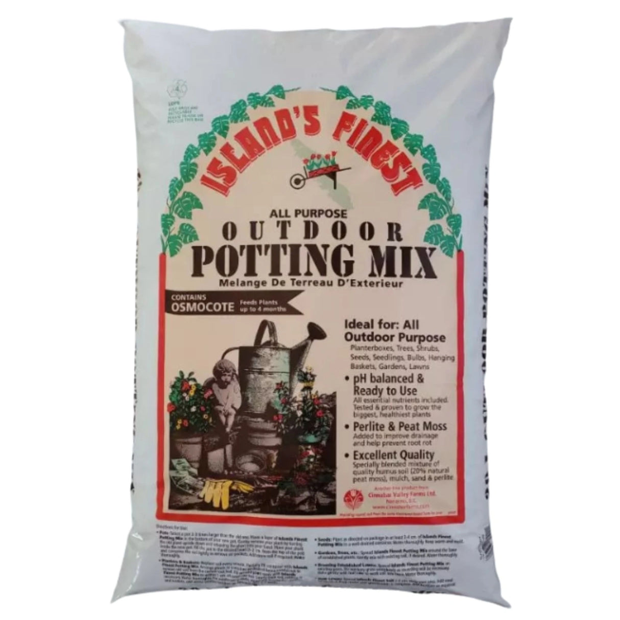 A front view of Island's Finest Potting Mix 20 Liter Outdoor Mix on a white background