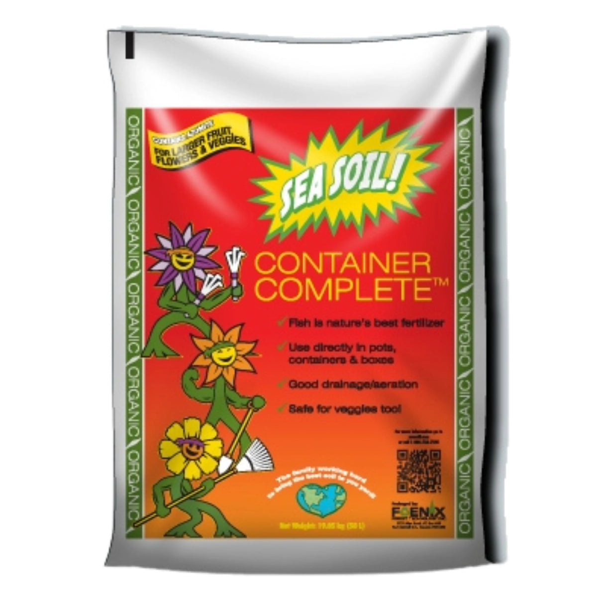 Front view of Sea Soil Potting Mix 52 Liter Container Complete Organic Soil Mix on a white background