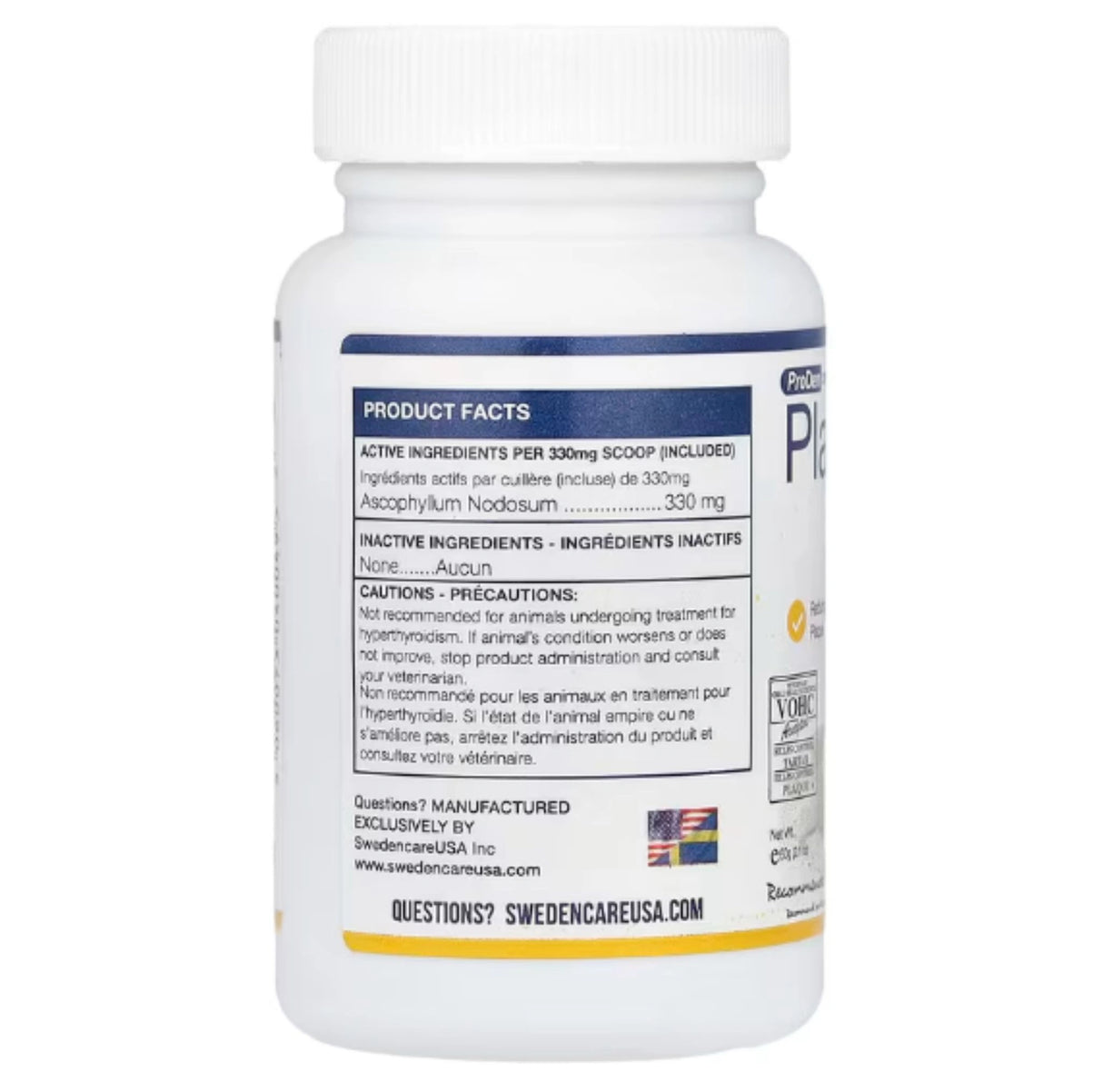 A back view of ProDen PlaqueOff Powder on a white background