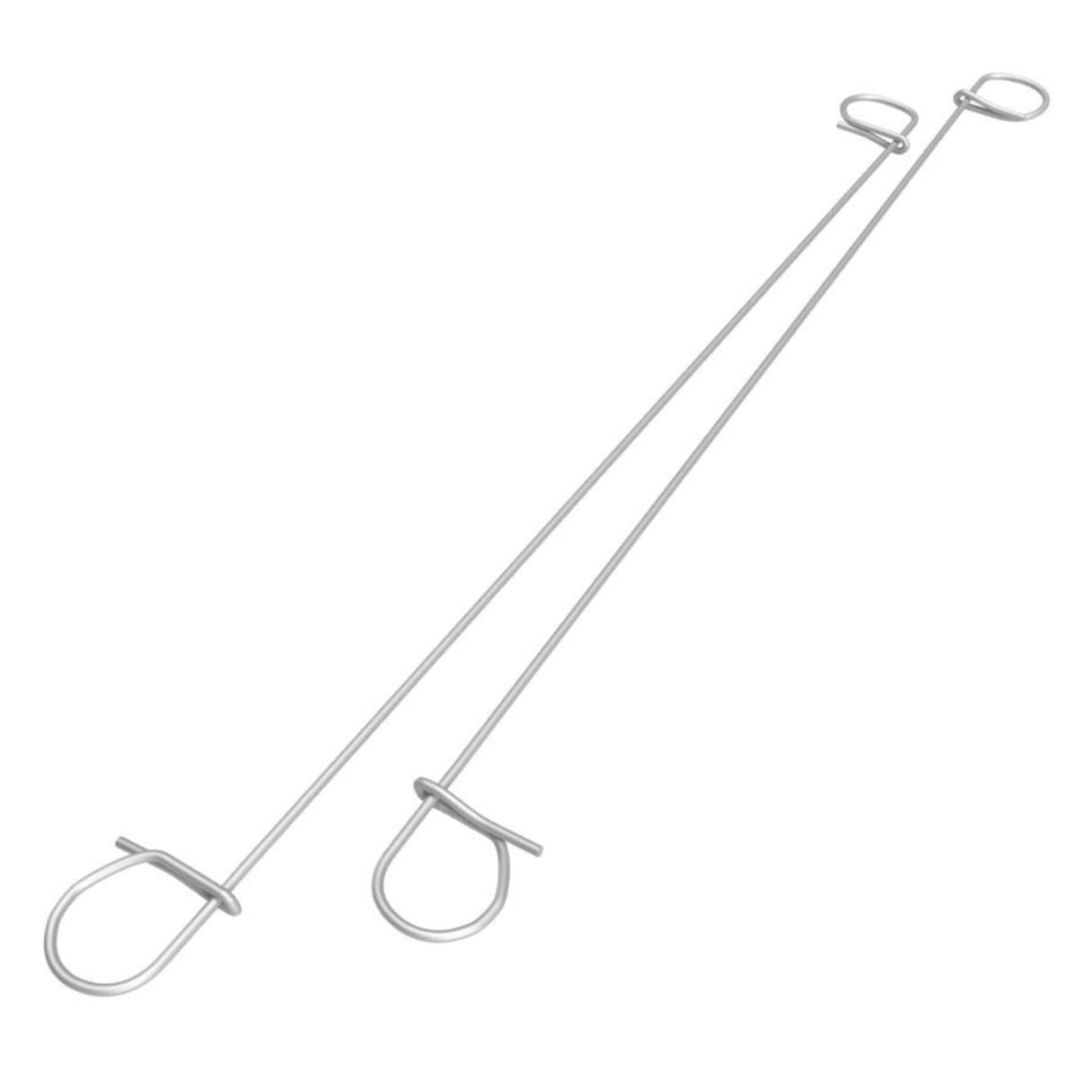 Close-up of Purity Feed 10 inch 16GA Galvanized Double Loop Wire Ties on a white background