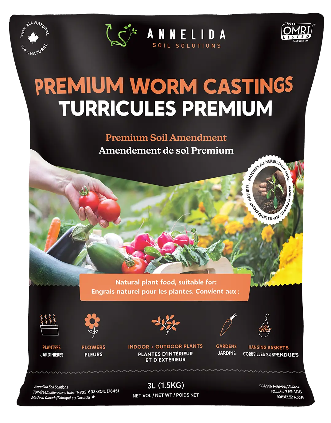 Soil Ammender | Worm Castings | Organic | 3 L