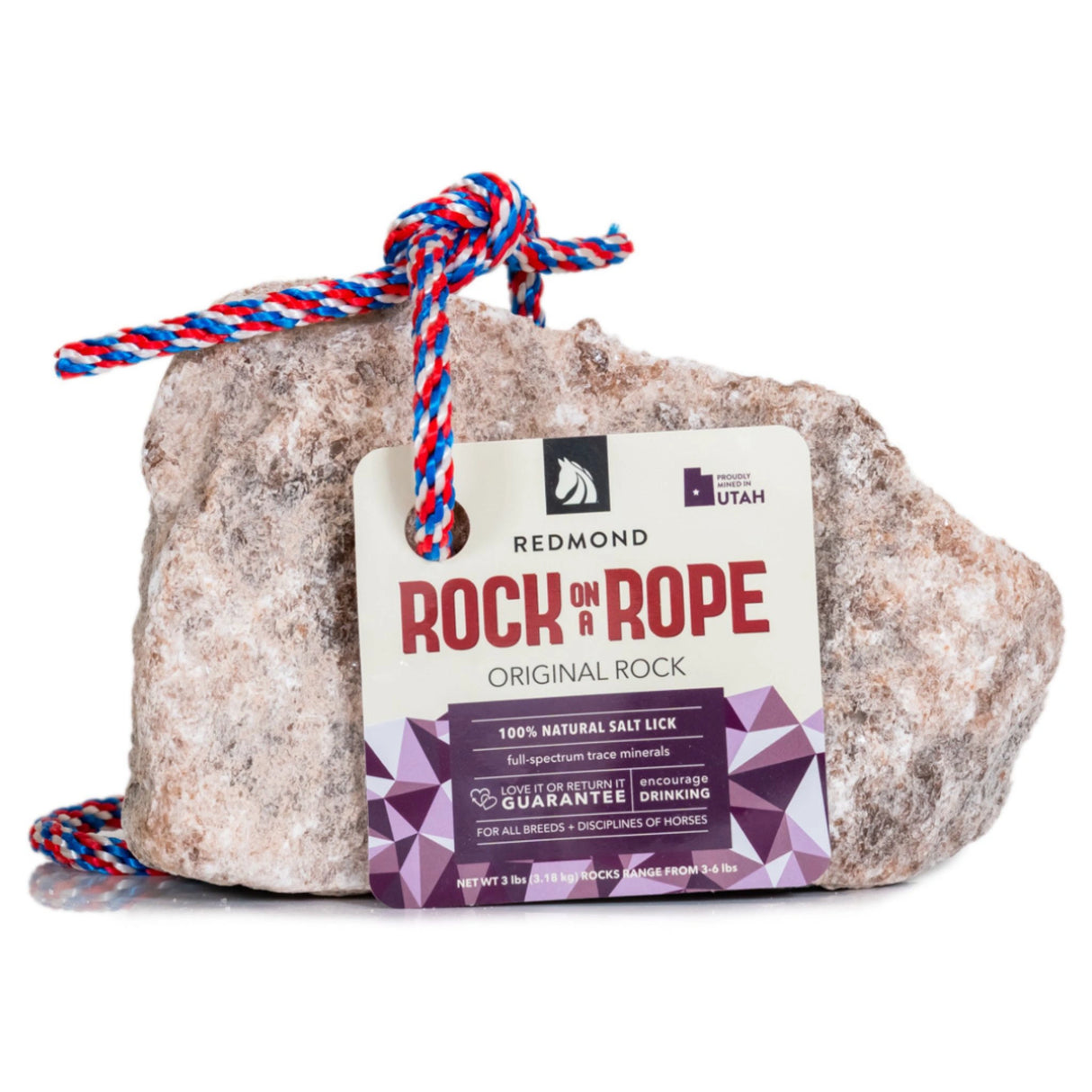 Front view of On a Rope Redmond Natural Salt Lick Rock Horse Supplement on a white background