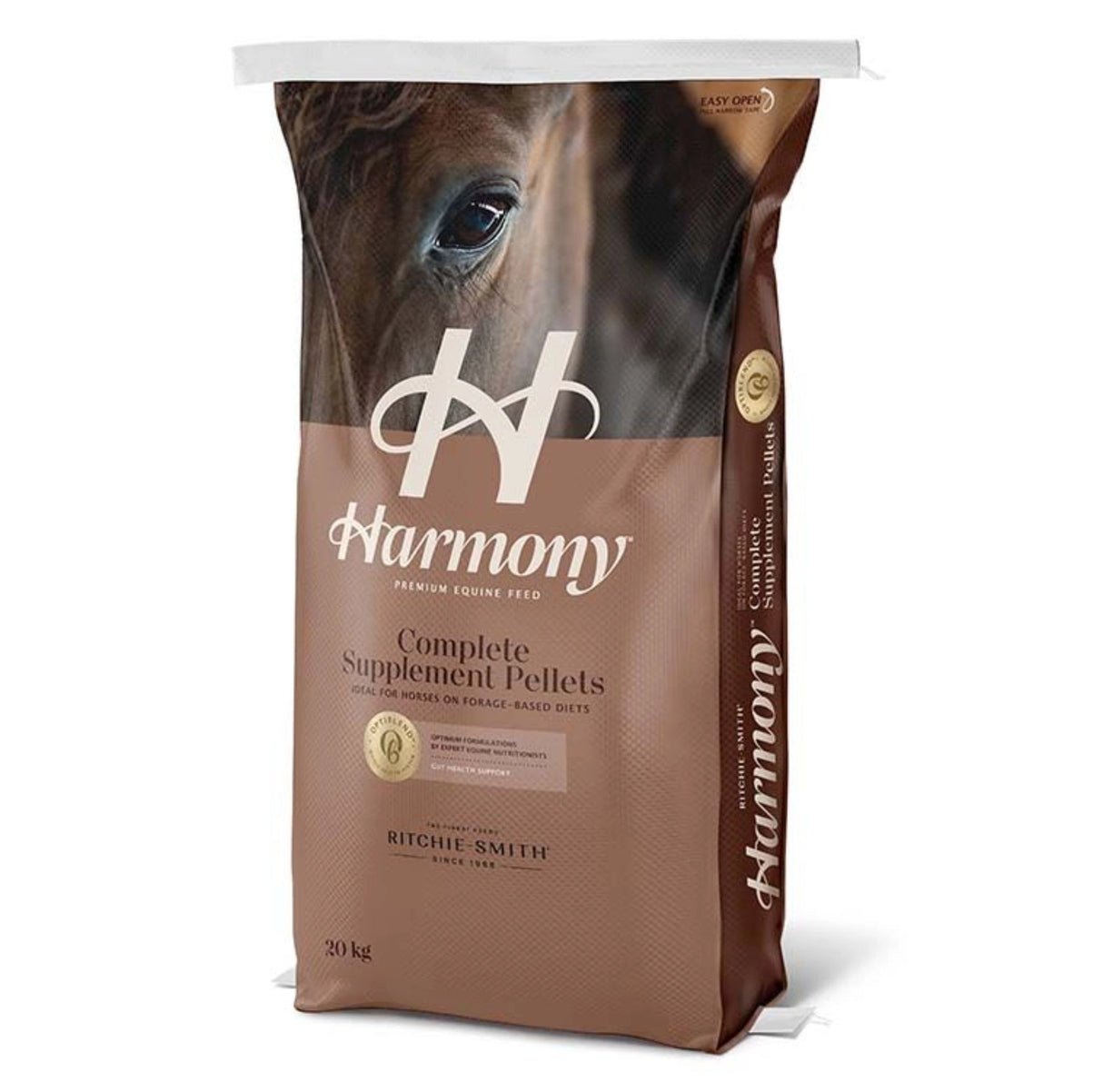 Front view of Ritchie-Smith Harmony Complete Supplement Pellets Horse Feed on a white background