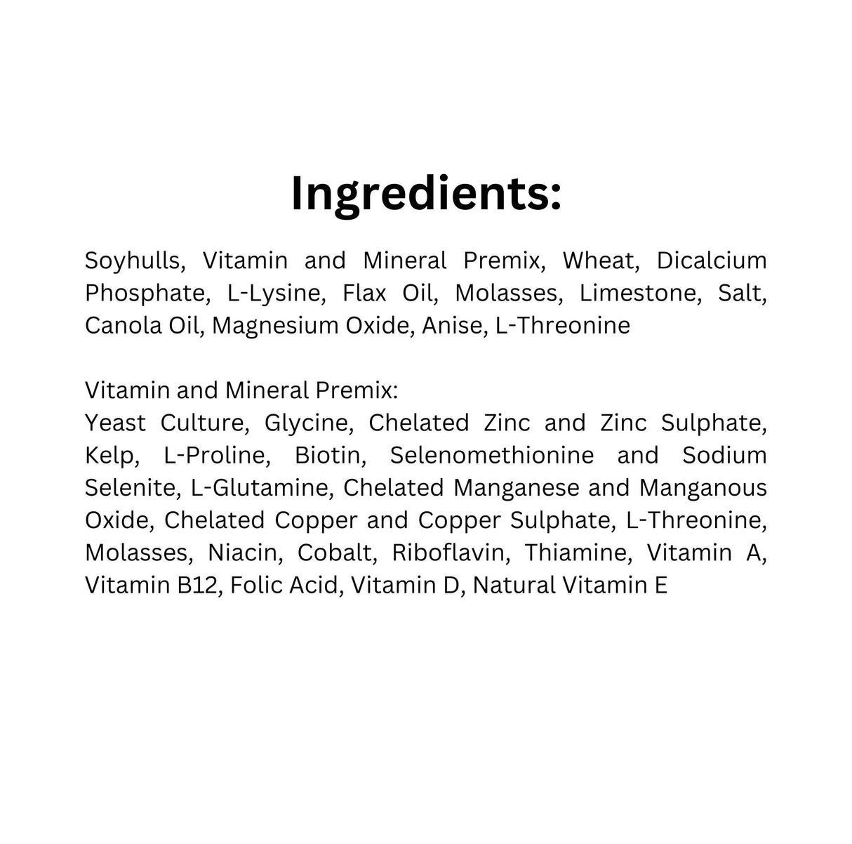 Ingredients list of Ritchie-Smith Harmony Complete Supplement Pellets Horse Feed