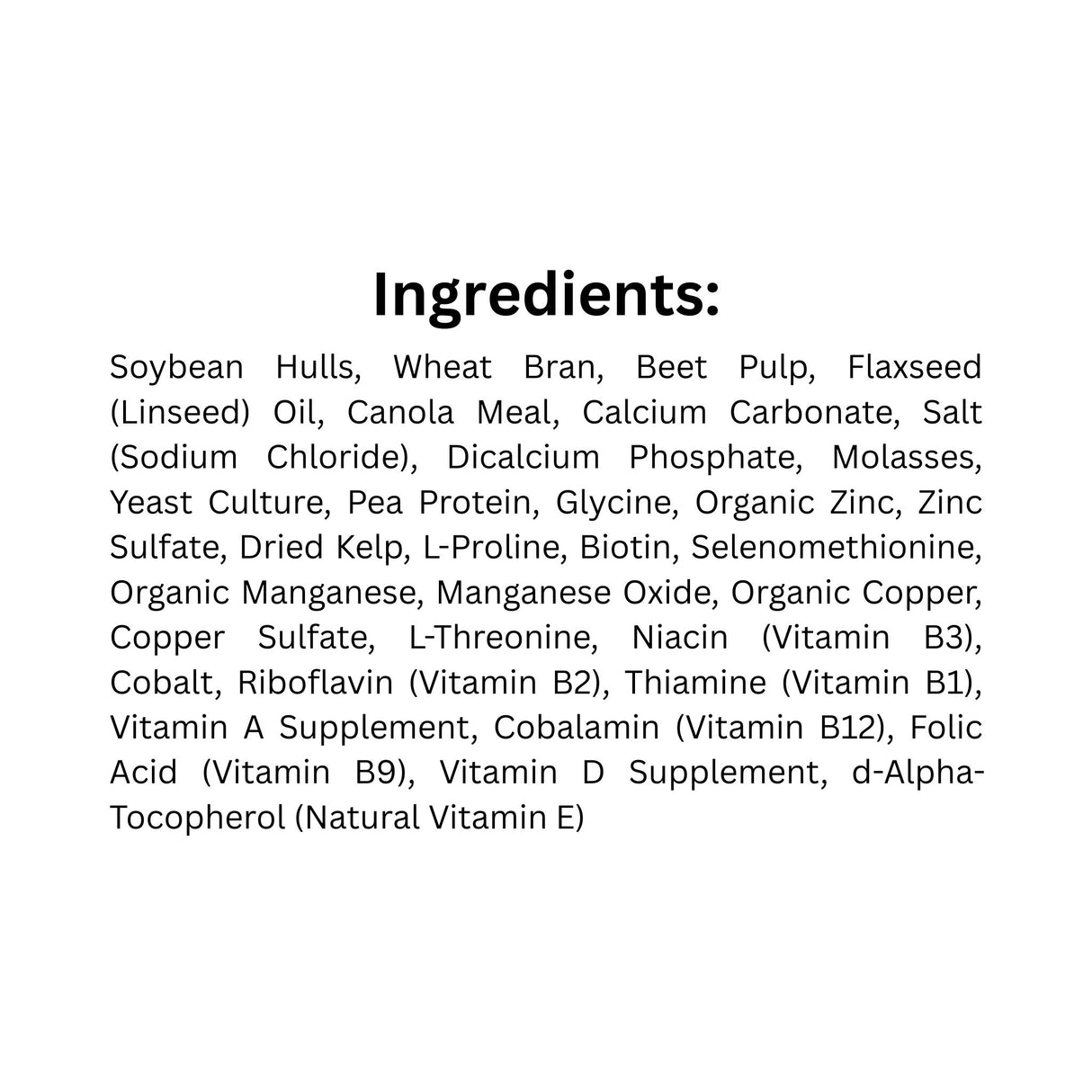 List of Ingredients of Ritchie-Smith Harmony High Fat Pellets horse feed