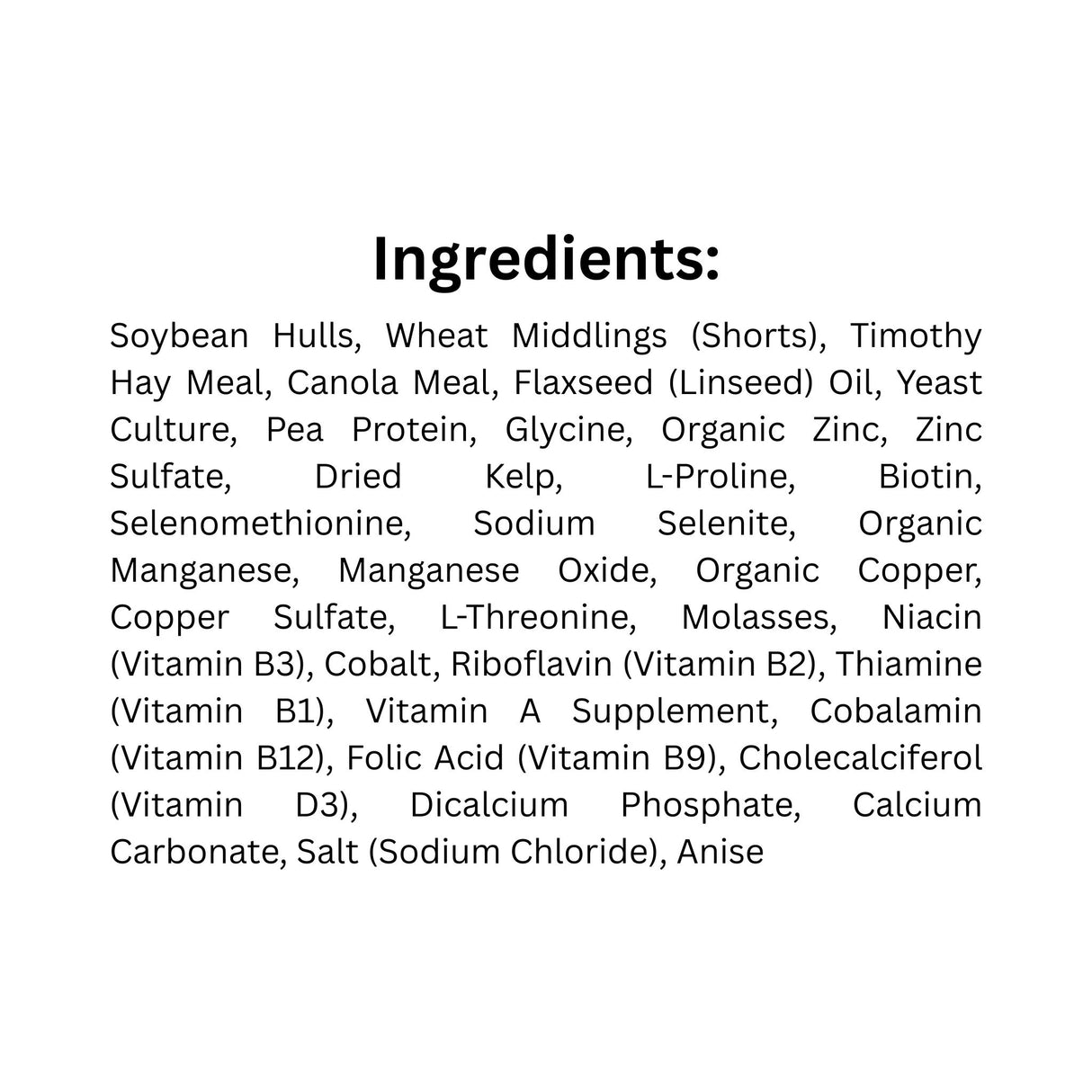 List of Ingredients of Ritchie-Smith Harmony High Fibre Pellets horse feed