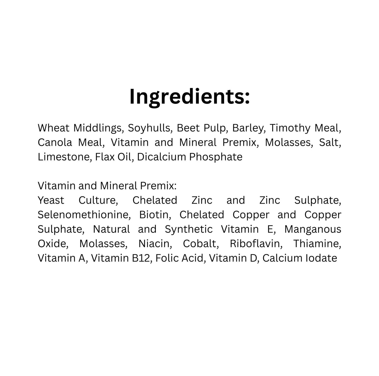 Ingredients list of Ritchie-Smith Harmony Maintenance Pellets Horse Feed