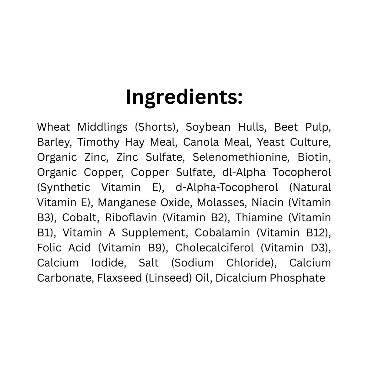 List of Ingredients of Ritchie-Smith Harmony Maintenance Pellets horse feed